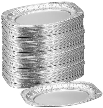 Relaxdays 100 Bandejas Aluminio, 35x24 cm, Platos Ovalados Catering, Aperitivos o Calor Indirecto en Parrilla, Plateado, 2.5 x 35 x 24 cm