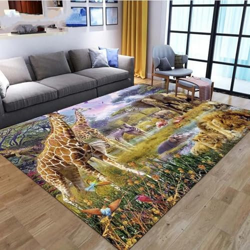 Kinderteppich Giraffen-Löwen-Tierwelt - Kurzflor Teppich Kinderzimmer Spielteppich Antiallergen Und Extra Weich - Babyzimmer Teppiche Für Junge Und Mädchen Babyteppich 180 X 280 cm -3W8G5V7A3W0D1