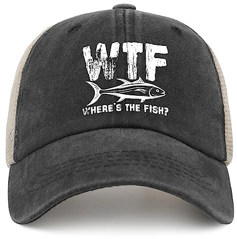 WTF Where's The Fish Trucker-Mütze für Herren, trendige Netzkappe für den Sommer, allblack, One size