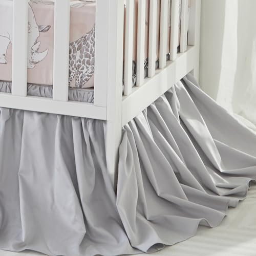 Brandream Bettrock für Babybett, Mädchen, Jungen, Grau, Boho, Bohemian, neutral, einfarbig, Baumwolle, Kleinkind, Bettvolant, Bauernhaus, schicke Rüschen