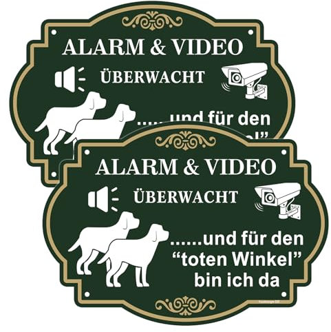 Alarm- und Videoüberwachung - Warnschild,Aluminium-Outdoorschild, 25 x 18 cm,Hundewarnschild mit vorgebohrtem Loch für einfache Montage,Kamera-Deterrent-Schild, 2 Stück