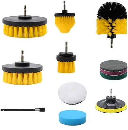 Juego de 12 cepillos de Limpieza con Almohadilla for pulir y Estropajo for lechada de Coche, Suelo, bañera, Ducha, Azulejos, alfombras