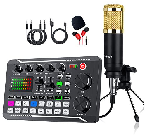 Jopkiuyedy Kit Scheda Audio Portatile Set Microfono A Condensatore per PC Scheda Audio Live Set F998 BM800