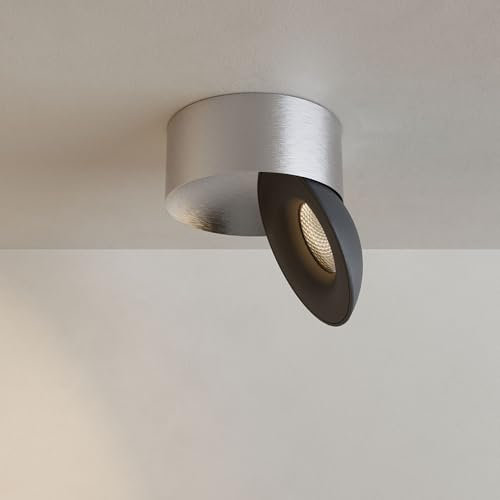 s.luce Santa Neo LED-Deckenstrahler schwenkbar dimmbar Deckenlampe Deckenleuchte, Farbe:Aluminium/Schwarz, Lichtfarbe:Extra Warmweiß (2700K)