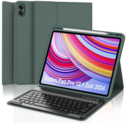 IVEOPPE Hülle Tastatur für Redmi Pad Pro 12.1, Tastatur für Xiaomi Poco Pad 2024, Bluetooth Magnetisch Keyboard für Redmi pad Pro/Xiaomi Poco pad 12.1 Zoll, Dunkelgrün