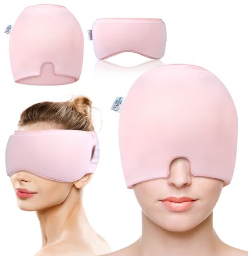 my novel things 2 Stück Migräne Maske und Augenmaske Kühlend, Migräne Kühlmaske, Migraine Relief Cap, Kopfschmerzen Kühlmaske, 360° Gel Surround Kühlpads zur Linderung von Migräne Kopfschmerzen, Druck