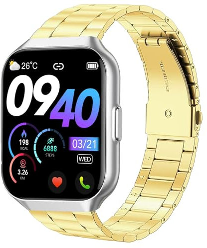 Blueshaweu Cinturino per P98 1,96 Smartwatch, Cinturino in Acciaio Inossidabile Compatibile con QCOQ/CASCHO etc P98 1,96 Smartwatch. (Oro)