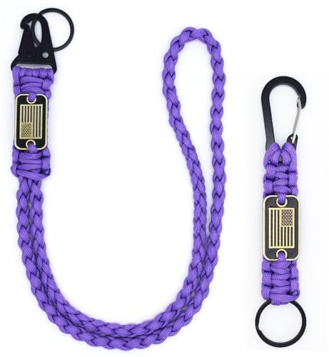 Tragdro 2 Stück strapazierfähiges, geflochtenes Paracord-Schlüsselband mit USA-Flagge, Fallschirmseil-Halskette, Schlüsselanhänger, geflochtenes starkes Schlüsselband für Outdoor-Aktivitäten, Kamera,