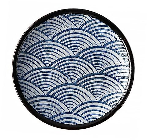 CRILSTYLEO Piatto in Ceramica da 7 Pollici in Stile Giapponese con Motivo a Marine per Uso Domestico E per Ristoranti