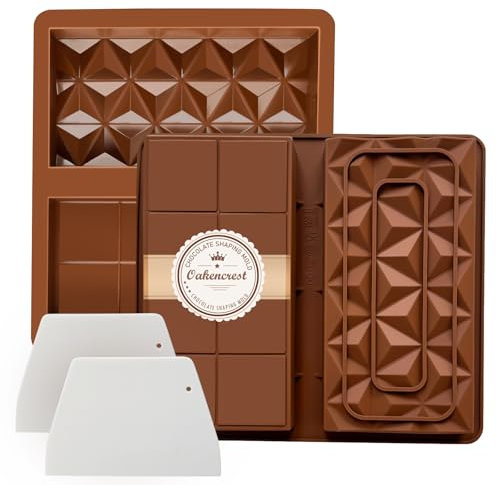OAKENCREST Lot de 2 Moules à Chocolat Profond, Moule Silicone Tablette de Chocolat Antiadhésifs, pour Pieces en Chocolat Maison (Brun II)