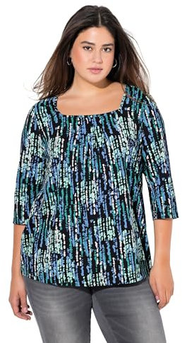 Ulla Popken Damen große Größen Übergrößen Plus Size Shirt, Zierfalten, A-Linie, Carree-Ausschnitt, 3/4-Arm schwarz 42+ 837110100-42+