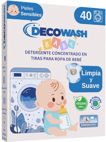 Detergente en Tiras para Ropa de Bebé (Máximo 80 Usos) – Sin Fragancia, Hipoalergénico y Ecológico | Limpieza Profunda y Suave para Pieles Sensibles | Biodegradable, Vegano y Sin Plásticos