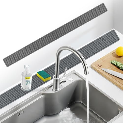JAONLD Silicone Sink Faucet Mat Narrow Kitchen Sink Splash 70 * 5cm Guard Draining Mat Around Tap Extended Drainer mat Sink Protector Mat for Kitchen, Bathroom, Living Room (Light Grey)