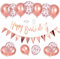 Geburtstag Dekoration Set Rose Gold Happy Birthday Banner Set,mit Rose Gold Luftballons Konfetti Ballons Dreiecksflaggen Girlanden für Geburtstag Deko Party Supplies