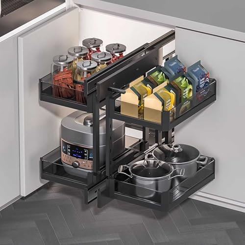 KaBuea Ausziehbarer blinder Eckschrank, 41 cm Öffnung Chrom Soft Close Blinde Ecke Ausziehbarer Schrankorganisator, ausziehbarer Gewürzregal-Organizer für Küchenschränke