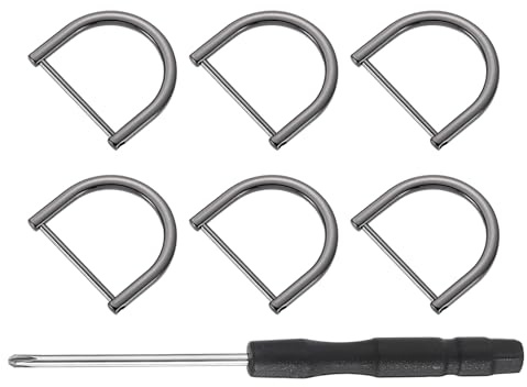 QUARKZMAN 6 Stück Metall D Ring Schraubschäkel, Zinklegierung U Form Abnehmbare D Ringe Ersatz Taschenzubehör für DIY Lederhandwerk Geldbörse Schlüsselanhänger Schnalle, 32.5x38 mm, Schwarz