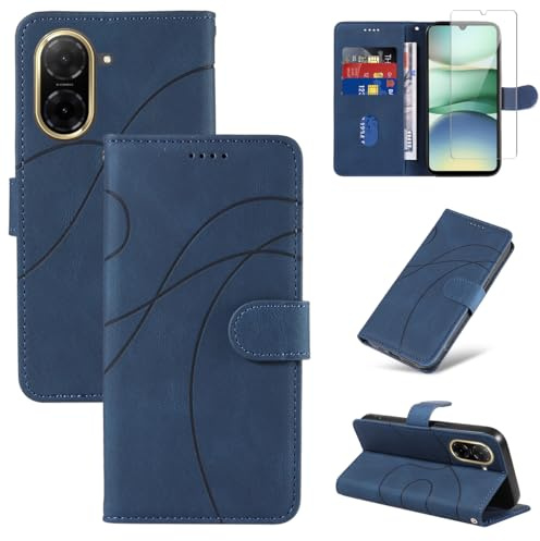 Handyhülle für Xiaomi Redmi A5 4G EU Version (Nicht für Global Version) Hülle mit 1 Stück Gehärtetes Glas Schutzfolie Displayschutzfolie, Standfunktion und Kartenfach Schutzhülle (Blau)