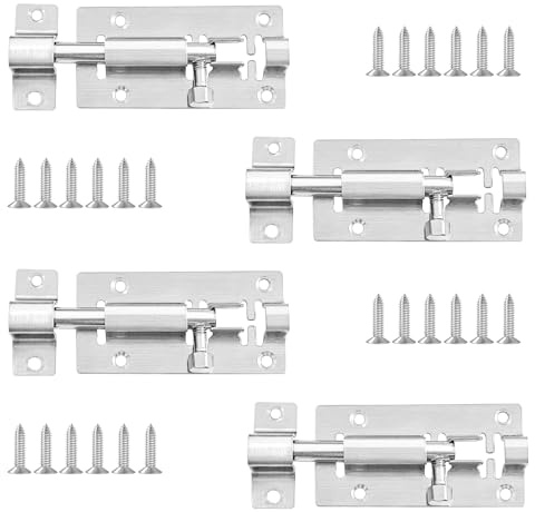 4 Pièces Verrou Porte,Loquet Porte Inox Interieure et Exterieur pour Fenêtres, Clôtures (Style 1)