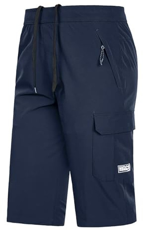 Pantacourt Homme Été, Short Homme Grande Taille Ample Décontracté Chic Couleur Unie Comfortable Séchage Rapide Respirant Pants De Bain Long 3/4 Coupe Classiques Multi-Poches pour Gym