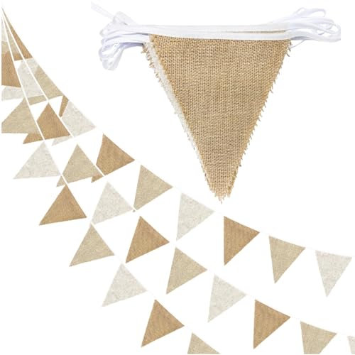 Esshogo 3 Stück 4M Wimpelkette Jute, wasserdichte Wimpel Girlande, Wimpelkette Jute Wimpel Leinen Girlande (Braun)