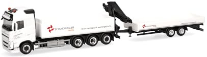Herpa LKW Modell Volvo FH GL 2020 Pritschen-LKW 4achs mit Tiefbetttandemanhänger 2achs Schachinger (Österreich), Miniatur im Maßstab 1:87, Sammlerstück, Made in Germany, Kunststoff