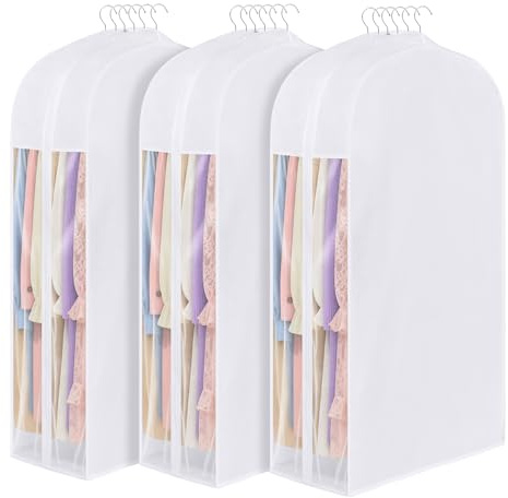 Syeeiex 3x Hochwertiger Baumwoll-Kleidersack Lang 110cm für Aufbewahrung | Atmungsaktiv Kleidersack Anzug, 25cm Zwickel & Klares Fenster, Hängende Kleidersäcke für Mantel, Kleid & Kostüm