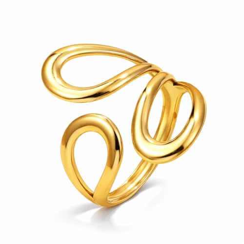 BelleFlair Damen Ring, Verstellbarer Daumenring im Statement Design, Breiter Offener Fingerschmuck aus Edelstahl, Wasserfest, Chunky Wickeloptik