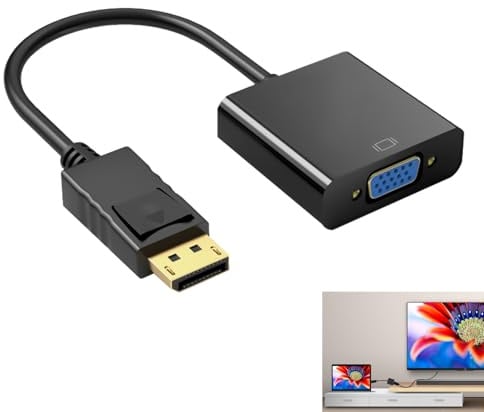 Adaptador DisplayPort a VGA, Convertidor DP a VGA Macho a Hembra, Cable Plug and Play para Windows, MacOS, Linux, Resolución 1080p, Compatible con Monitores, Proyectores, TV, Sin Controladores