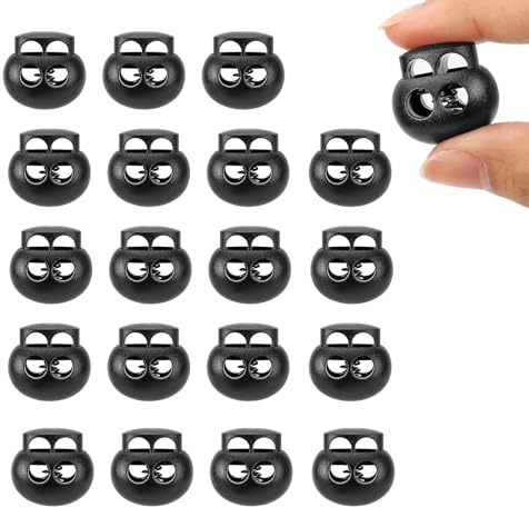 Cuixia Drawstring Toggles Heavy Duty Cord Locks Double Hole, Black 20 Pack