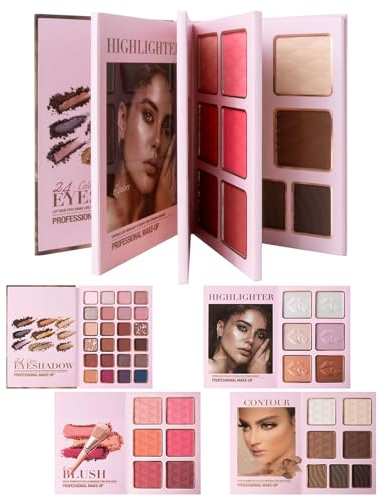 Palette Per Trucco A Libro Ombretti Opachi Impermeabili | Palette Viso Con Glitter Blush E Contour Per Feste Quotidiane Vacanze Compleanni Viaggio Lavoro Matrimoni Eventi Club