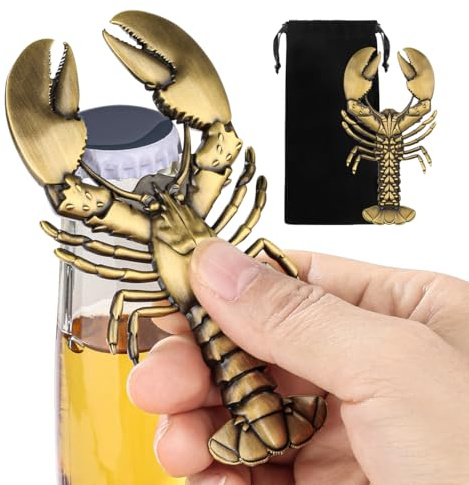 Lobster Shaped Bottle Opener, Novelty Beer Opener for Home Bar, Picnic, BBQ Party Use, Metal Beer Tools, Funny Gift for Seafood Lobster Lovers, Lobster Gifts with Velvet Bag, Bronze