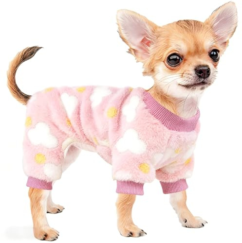 Hundepyjama Kleine Hunde Schlafanzug Fleece Rosa Hundepullover Katzenpullover Herz Hunde Pullover Kleine Hund Hundekleidung Warme für Chihuahua,XXS