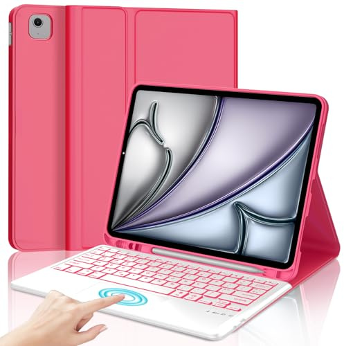 IVEOPPE Keyboard Case for iPad Air 13-inch (M2 2024/ M3 2025)- Backlight Keyboard for iPad Pro 12.9 2022/2021/ 2020/2018, Detachable Bluetooth Keypad with Trackpad for Air 13-inch, Dark Pink