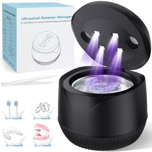Ultraschallreinigungsgerät zahnschiene Dental Pod: 45KHz Ultrasonic Cleaner | 200ML Mit UV Ultraschallreiniger für Zahnersatz, Retainer, Aligner, Zahnschiene reinigung, Prothesen, Schmuck (Schwarz)