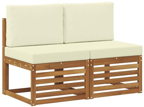 vidaXL 2 Stück Outdoor Mittelsofa Massivholz Akazie Natur, Balkonmöbel, modernes Gartendesign, wetterfest für entspannte Stunden im Freien, modulares Sofa
