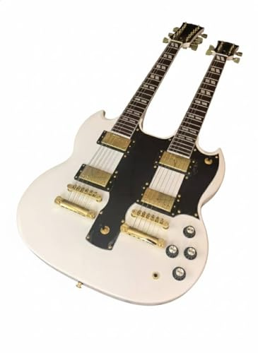 Wyvix Doppelhals-E-Gitarre, 12- und 6-saitig – Korpus aus massivem Mahagoni Palisandergriffbrett, zwei Humbucker-Tonabnehmer(White)