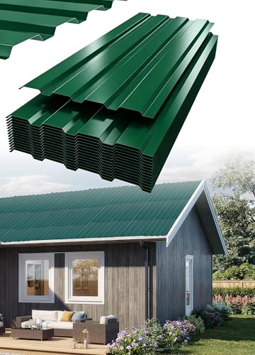 Abhpjuy Chapa corrugada trapezoidal, 12 láminas perfiladas de 129 cm x 45 cm = 7 m², para techo, chapa ondulada resistente a la corrosión, galvanizada para garaje, cochera (12 placas onduladas, verde)