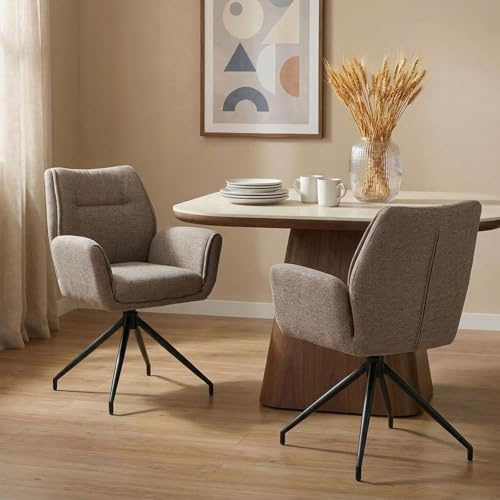 IDIMEX Esszimmerstühle Lira 2er Set, Beige - Polsterstühle mit Armlehnen und Stoffbezug, Küchenstühle 360° drehbar mit Metallgestell [max. Belastbarkeit 120 kg]