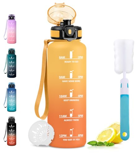 JAPORIA Borraccia 1.5L, senza BPA, Bottiglia Acqua con Marcatori Temporali, a Prova di Perdite, Borraccia con Filtro, Bottiglia Acqua per Scuola, Ufficio