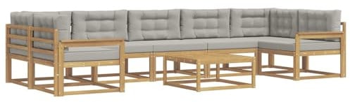 vidaXL Outdoor-Sofagarnitur mit Kissen 6 pcs Weiß und Hellgrau, Outdoor-Sofa-Set, modernes modulares Design, Akazienholz-Gartenmöbel, Flexible Patio-Lounge