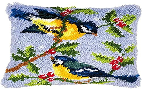 Vervaco Winter Scene Blue Tits Latch HookCushion, Multi-Colour