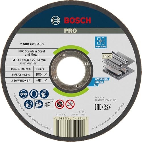 Bosch 1x PRO Stainless Steel and Metal Precision Thin Trennscheibe für kleine Winkelschleifer und 22,23 mm Bohrung (für Stahl, Edelstahl, Ø 115 mm, Professional Zubehör Kleiner Winkelschleifer)