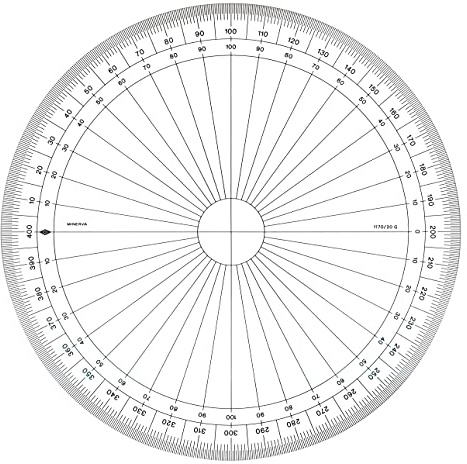 Minerva - Transportador circular en grados (20 cm), transparente