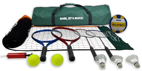3-in-1 Badminton, Volleyball & Tennis Set with Adjustable 3M Net - Portable Outdoor Sports Game for Garden, Beach, or Park