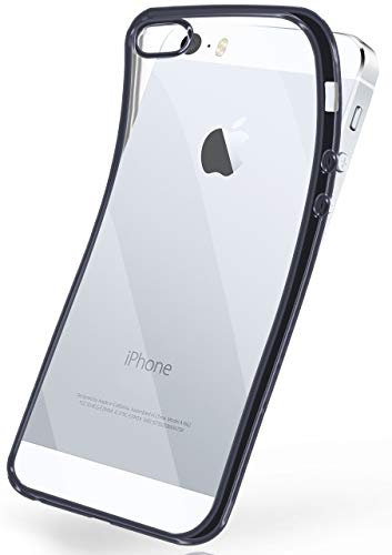 moex Transparente Silikonhülle im Chrome-Style kompatibel mit iPhone 5s / 5 / SE (2016) | Flexibler Schutz mit Hochglanz Metallic Rahmen, Anthrazit