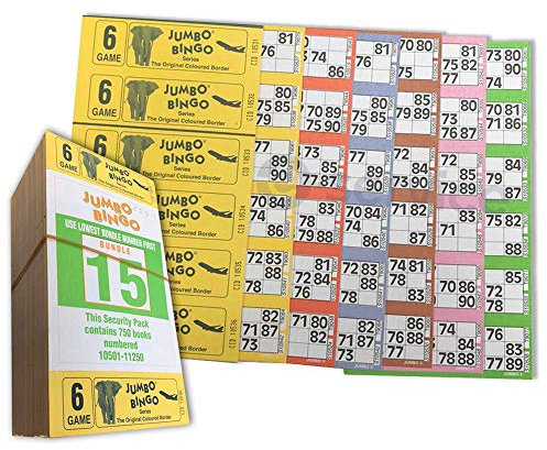 750 BOOKS 6 PAGE GAME STRIPS OF 6 TV JUMBO BINGO TICKET SHEET BIG BOLD NUMBERS