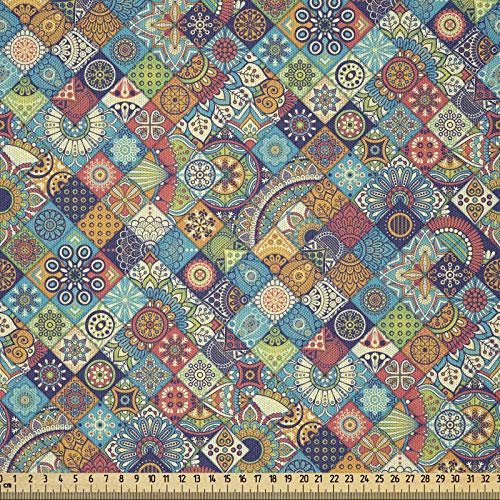 ABAKUHAUS Bohemien Stoff als Meterware, Kariertes Volk, Microfaser Stoff für Dekoratives Basteln, 1M (230x100cm), Mehrfarbig
