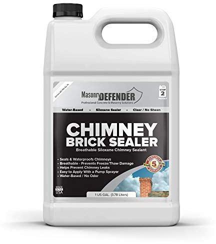 MasonryDefender Chimney Brick Sealer, Clear Water-Based Siloxane Sealer - Breathable Waterproofer For All Exterior, Vertical Masonry Surfaces - 1 Gal