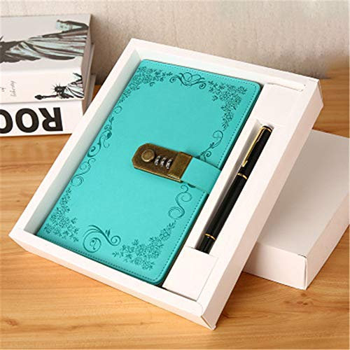 Notizbuch Tagebuch Password Notebook Vintage-PU-Leder-Tagebuch Password Diary Book Notizblock mit Zahlenschloss 100 seiten Vintage Notebook (Grün)