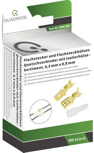 Quadrios 1908C188 Crimpkabelschuh-Sortiment, 2,50 mm², 1,50 mm², Messing, transparent, 100 Teile